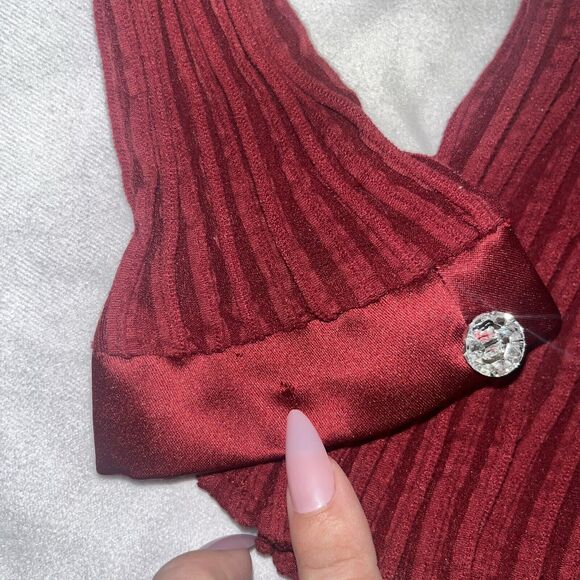 Vintage Designer JS Collections Ruby Red Vixen Blouse Sz 10 Crystal Buttons - Picture 6 of 12